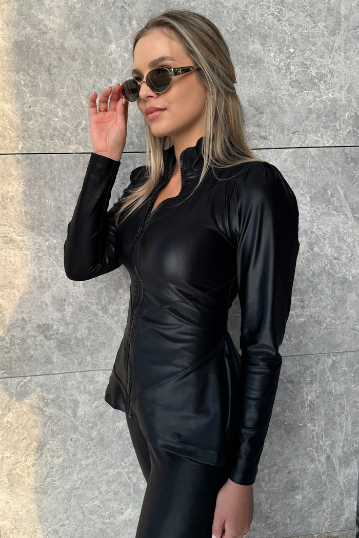 PEPLUM SHINE ZIP UP JACKET